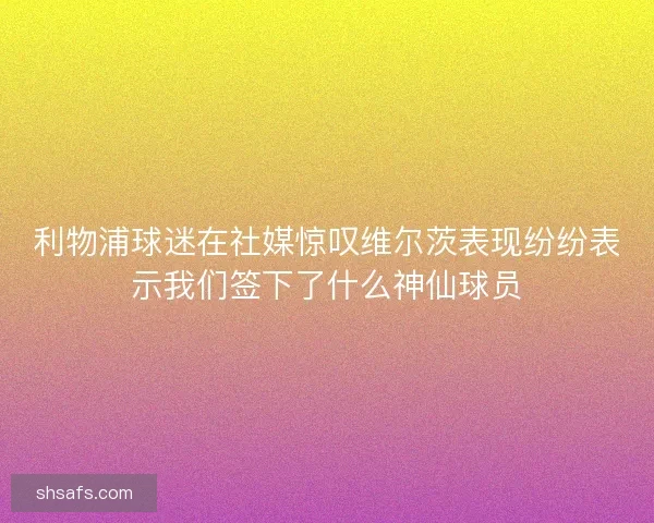 利物浦球迷在社媒惊叹维尔茨表现纷纷表示我们签下了什么神仙球员